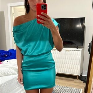Elegant Teal Off-Shoulder Dress